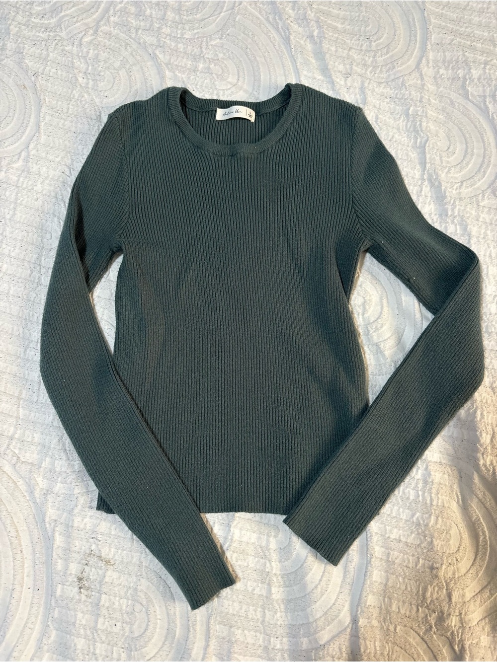 Active USA Ribbed Long-Sleeve Crewneck Top - Dark Teal